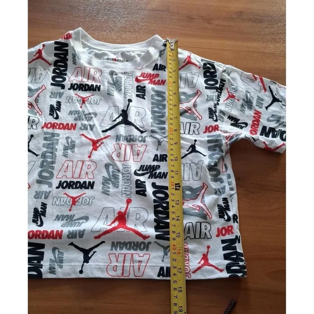 Girls Jordan All Over Print Cropped‎ Crewneck Short Sleeve T- Shirt